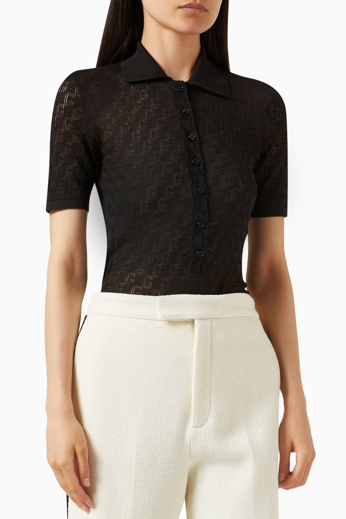 

Geometric G Polo Shirt in Cotton, Black