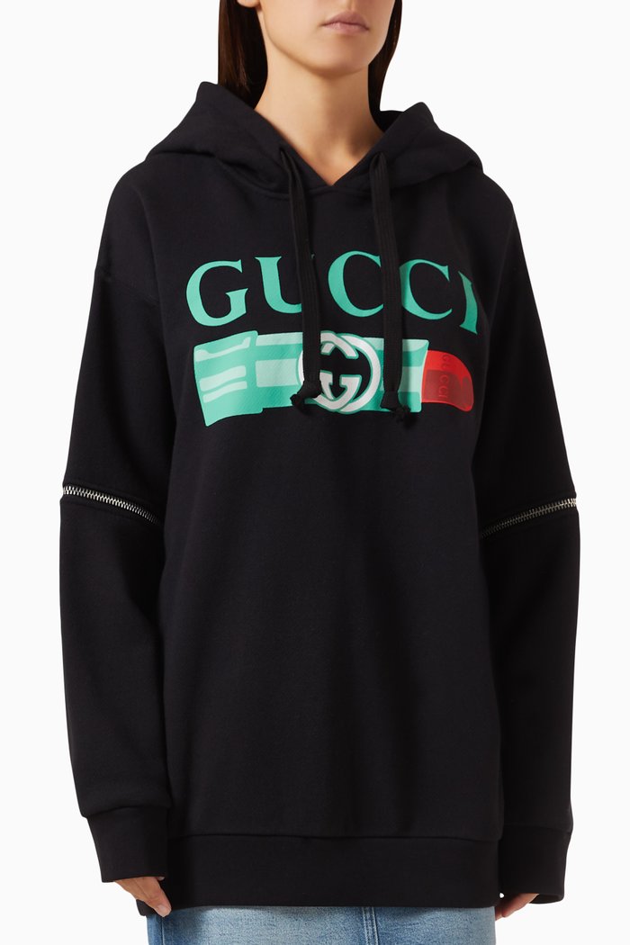 

Logo Lipstick-print Hoodie in Felted Cotton-jersey, Multicolour