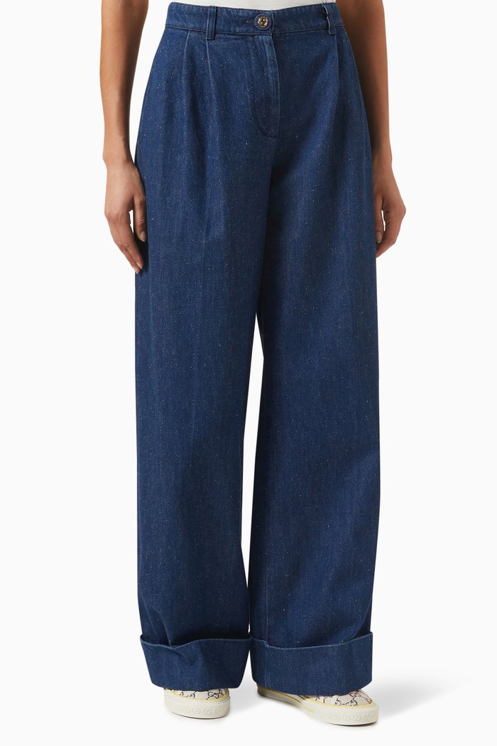 Cuffed Wide-leg Jeans, Blue