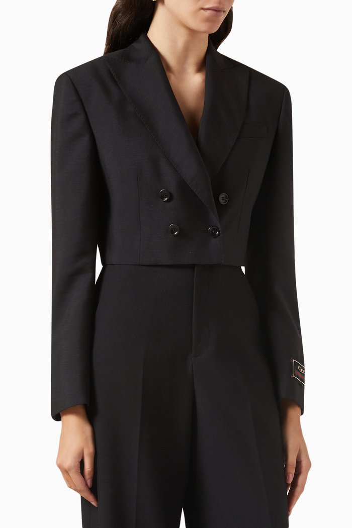 

Cropped Blazer Jacket in Wool Mohair, Black