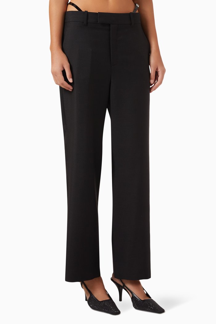 

Leather-strap Pants in Wool Mohair, Black