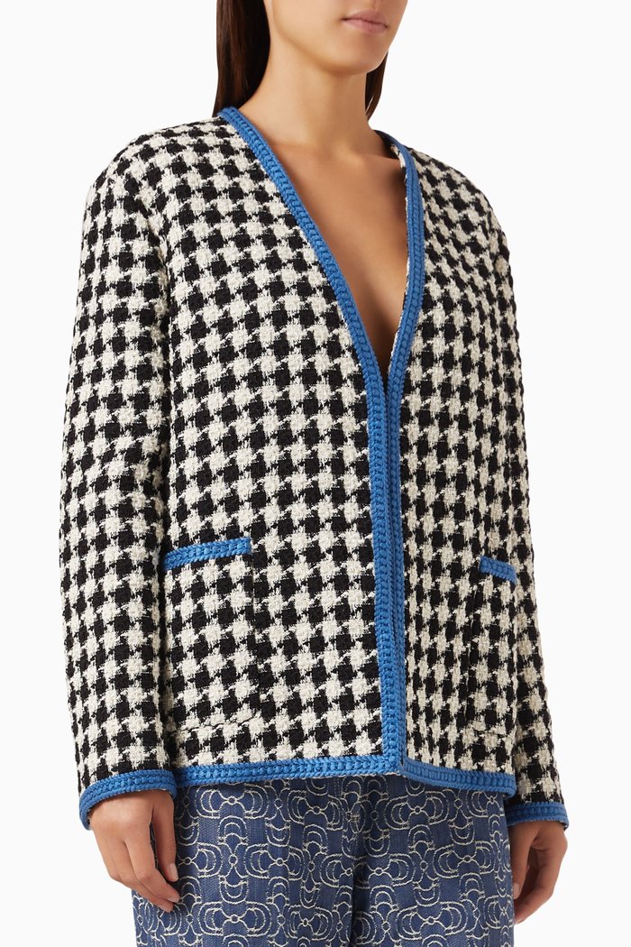 

Gingham Braided-trim Jacket in Tweed, Multicolour
