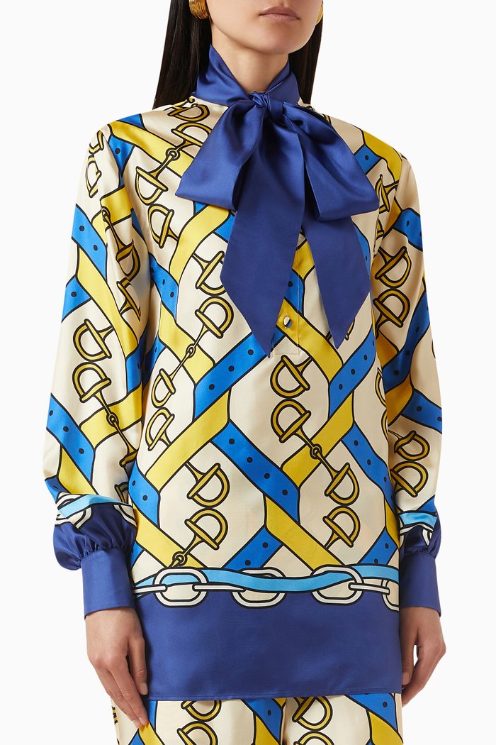 

Horsebit-print Detachable Belt Shirt in Silk, Multicolour
