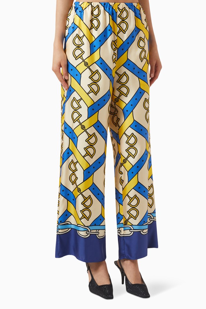 

Horsebit-print Wide-leg Pants in Silk, Multicolour