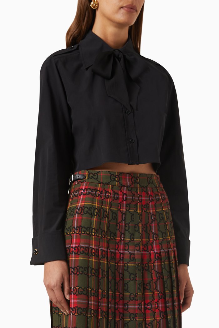 

Epaulette Cropped Shirt in Cotton Poplin, Black