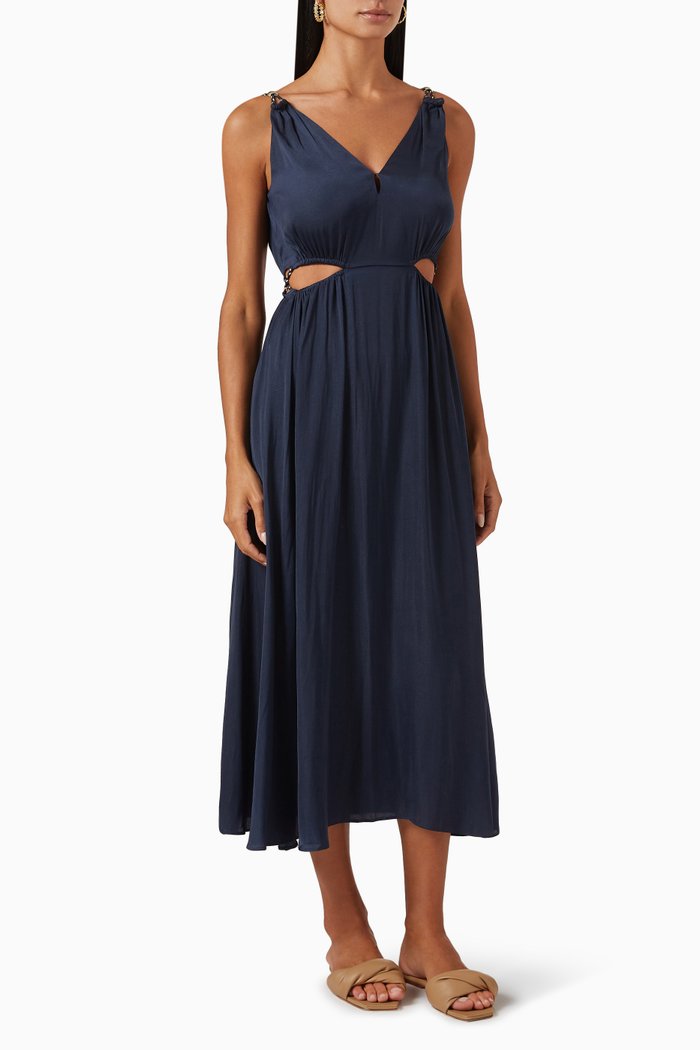 

Rune Midi Dress in Satin, Blue
