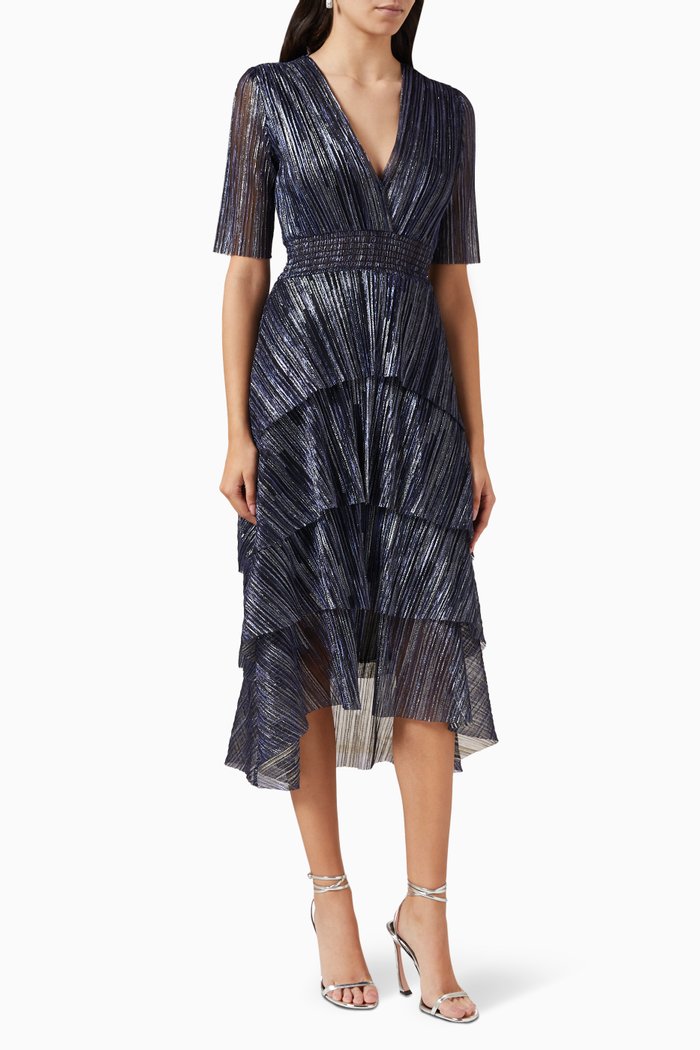 

Ruffini Midi Dress in Lamé, Blue