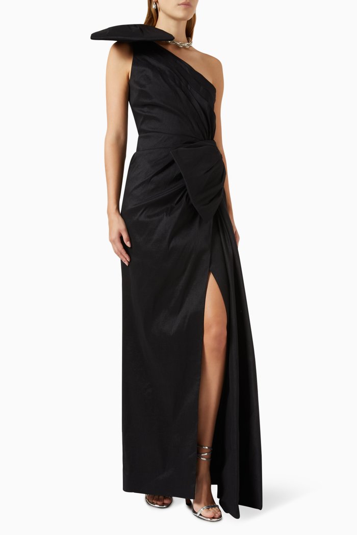 

Fauve One-shoulder Gown in Stretch Nylon-blend, Black