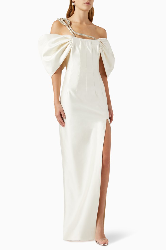 

Lexi Crystal-embellished Gown in Silk-wool Blend, White
