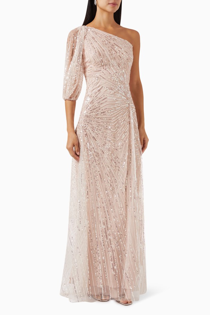 

Embellished One-shoulder Gown, Pink
