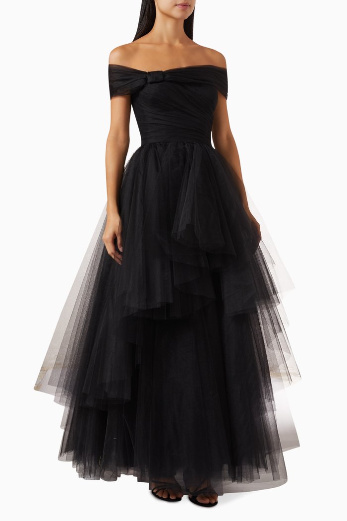 

Off-shoulder Gown in Tulle, Black