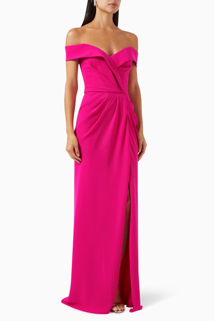 

Off-shoulder Slit Gown in Crepe, Pink