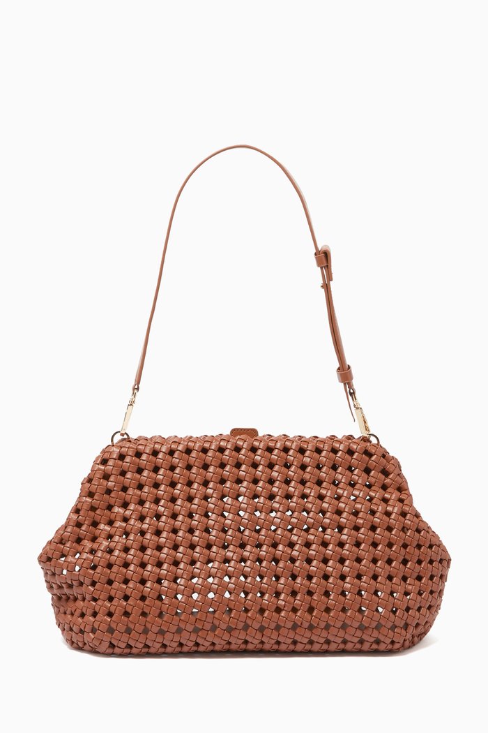 

Divodiv Woven Clutch Bag in Vegan Leather, Brown
