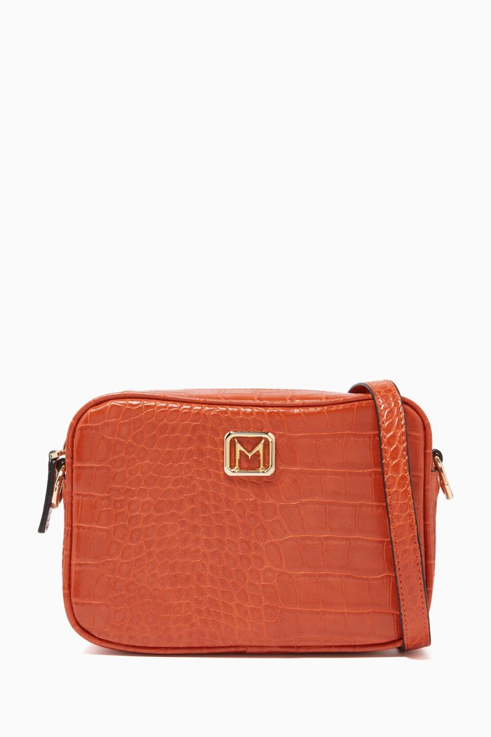

Iorgo Camera Shoulder Bag in Croc-embossed Faux Leather, Orange