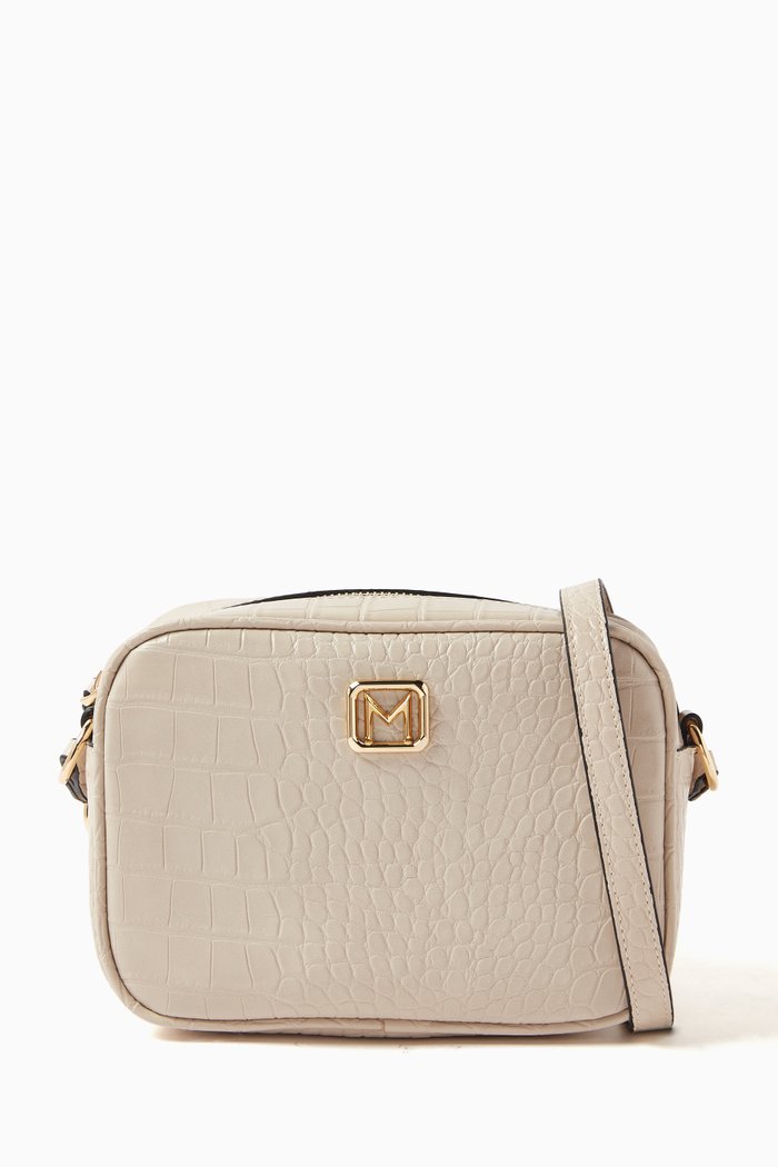

Iorgo Camera Shoulder Bag in Croc-embossed Faux Leather, White