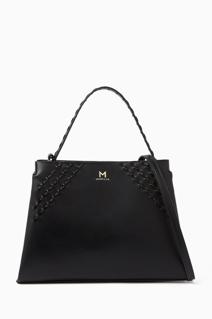 Felix Stitched Tote Bag in Eco Leather, Black