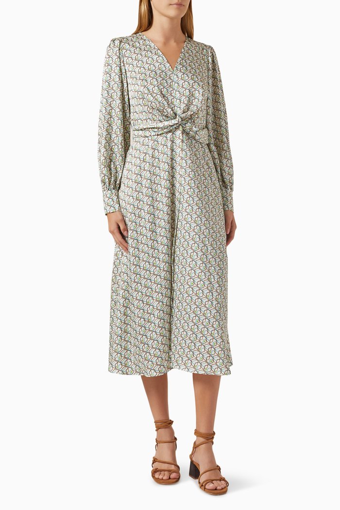 

Printed Midi Dress in Satin, Blue