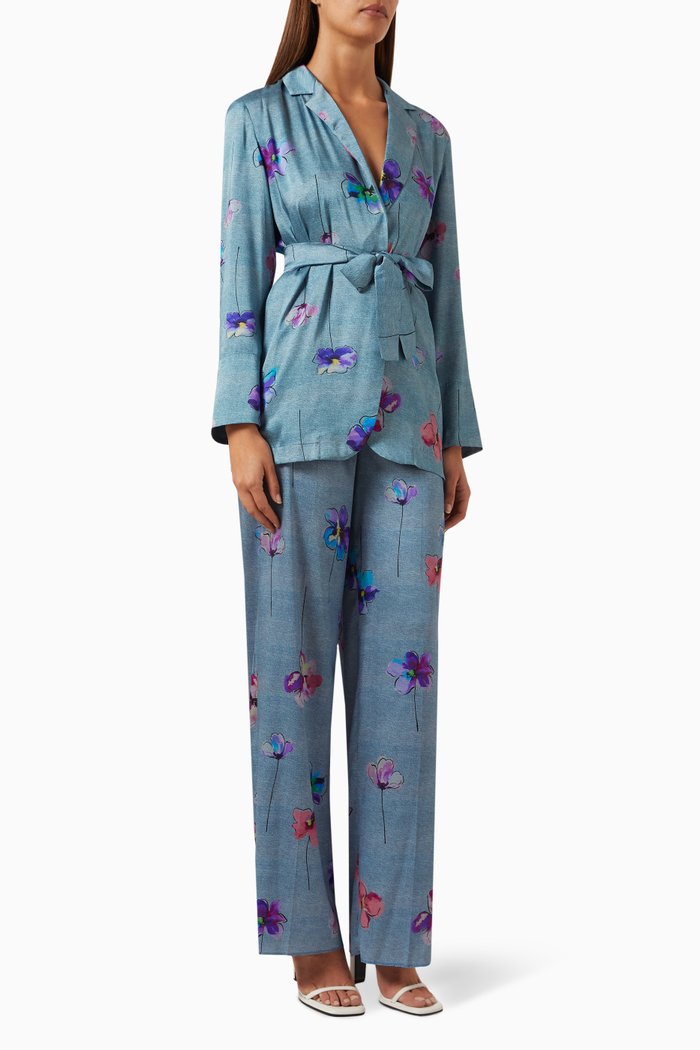 

Tuc Printed Blazer in Twill, Blue