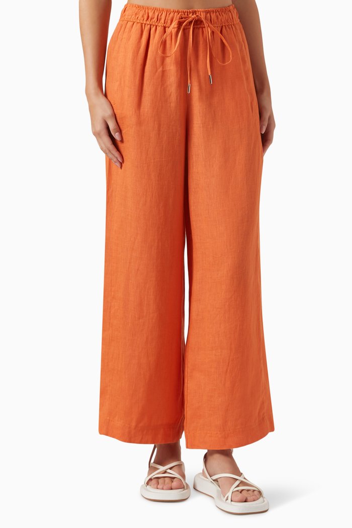 Bonn Wide-leg Pants in Linen, Orange