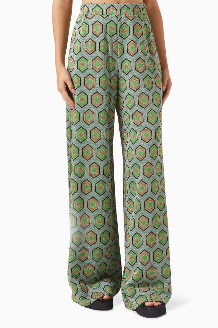 

Nastro Wide-leg Pants in Jacquard, Green