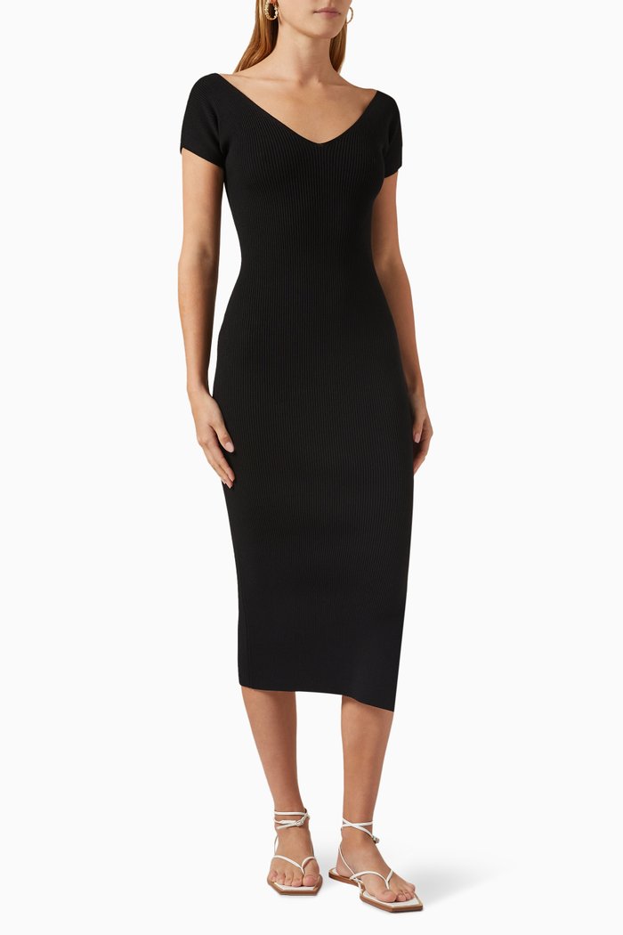 

Piadena Midi Dress in Ribbed Knit, Black