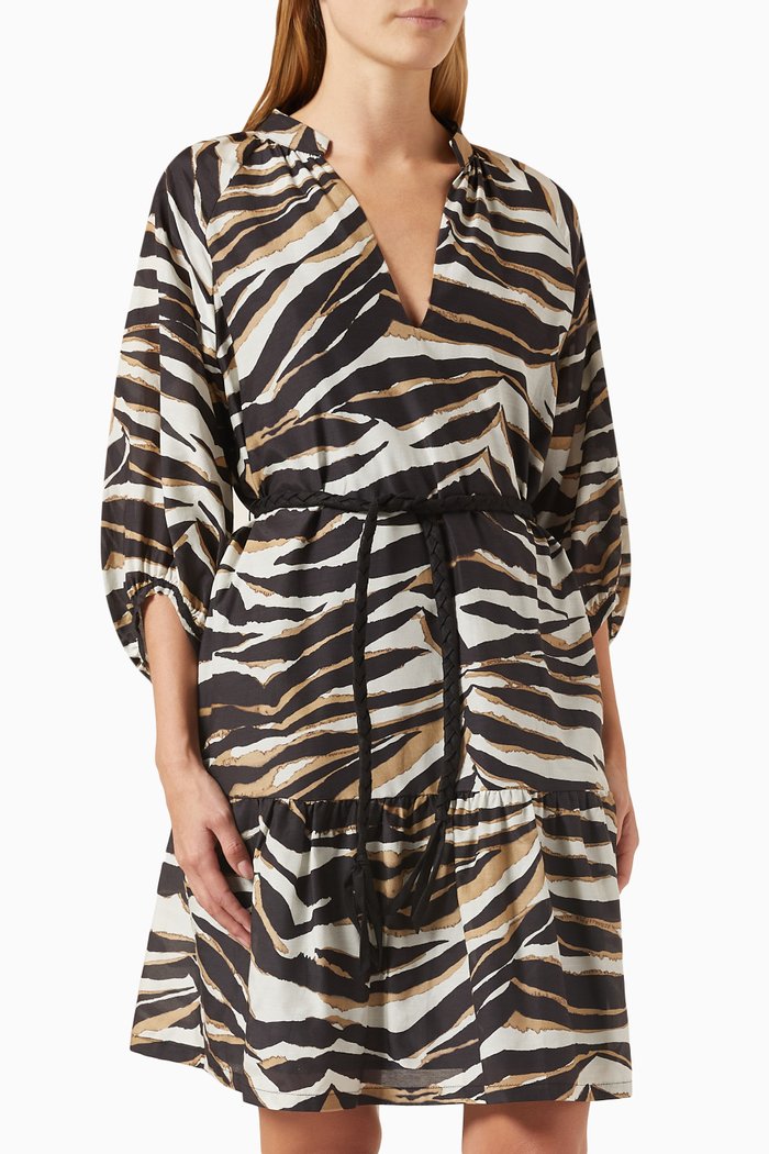 

Kiens Floral-print Mini Dress in Cotton-silk, Black