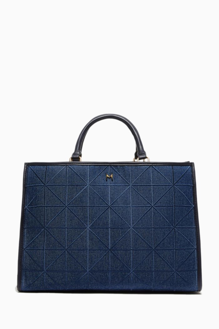 

Sherry Quilted Tote Bag in Cotton Denim, Blue