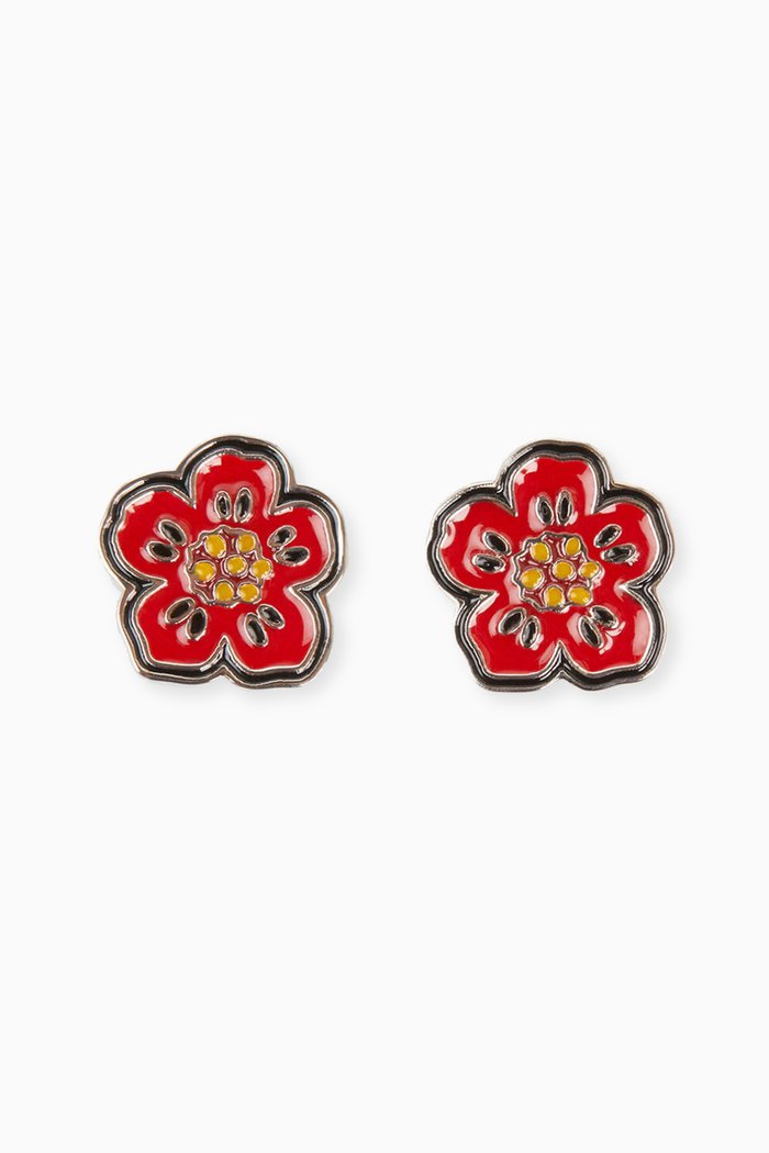 

Boke Flower Enamel Earrings in Brass, Grey