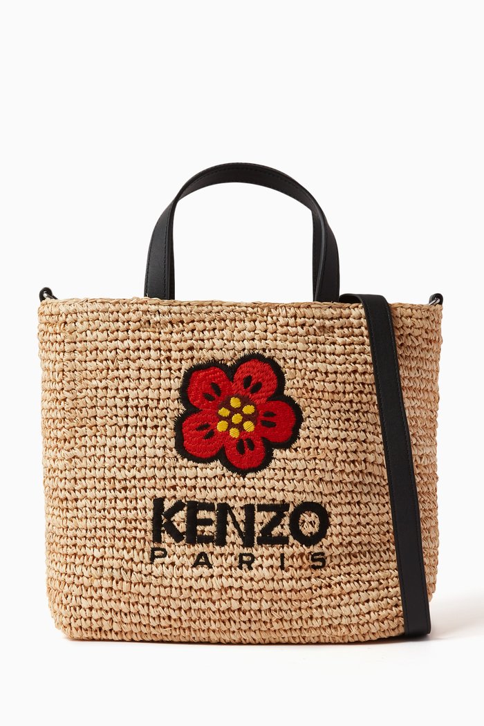 

Boke Flower Top Handle Bag in Raffia, Black