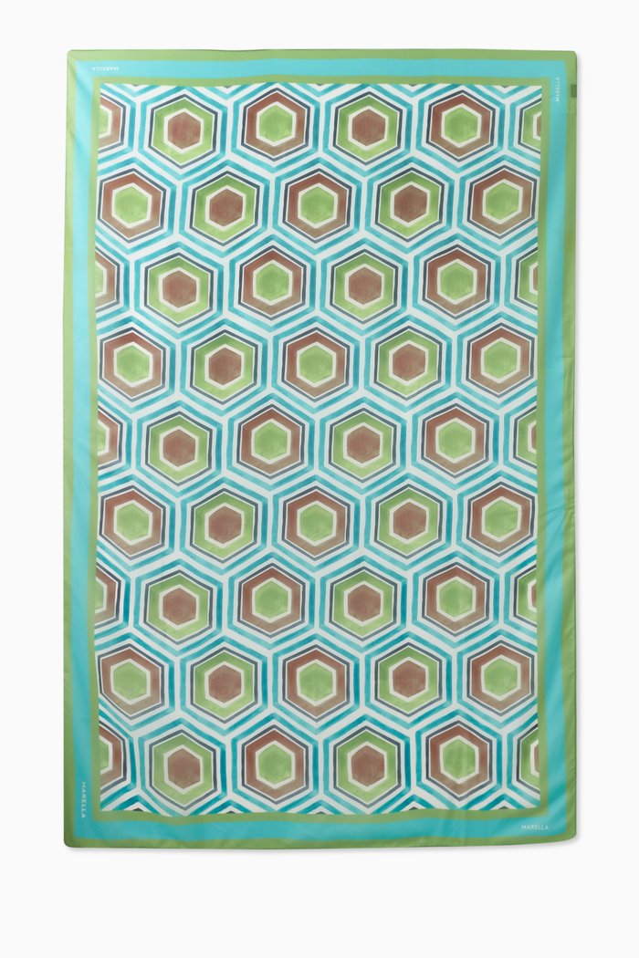 Milva Printed Scarf in Satin, Green