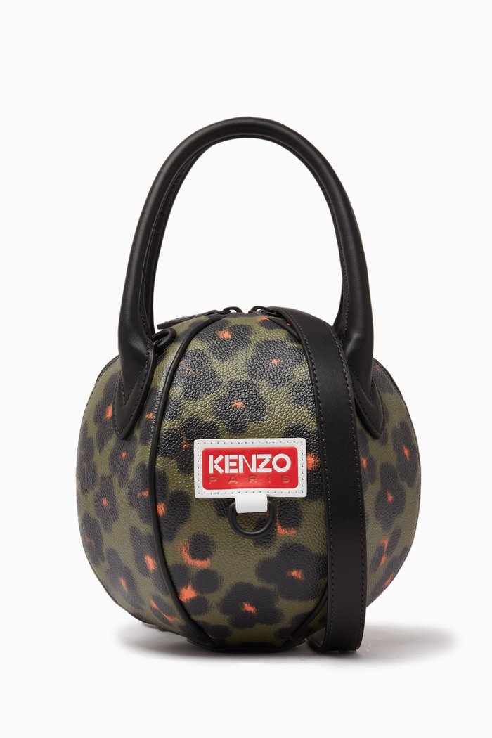 Hana Leopard Discover Crossbody Bag in Coated Canvas, Brown