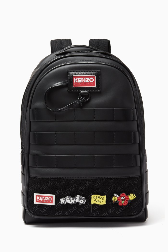 

Logo Jungle Zip Backpack in Leather, Black