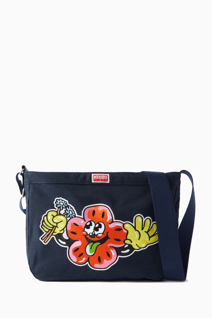 

Large Boke Boy Logo-Embroidered Crossbody Bag in Cotton Canvas, Blue