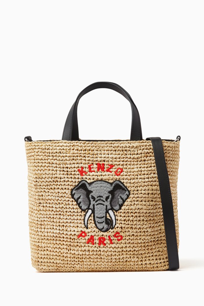 

Signature Animal Top Handle Bag in Raffia, Black