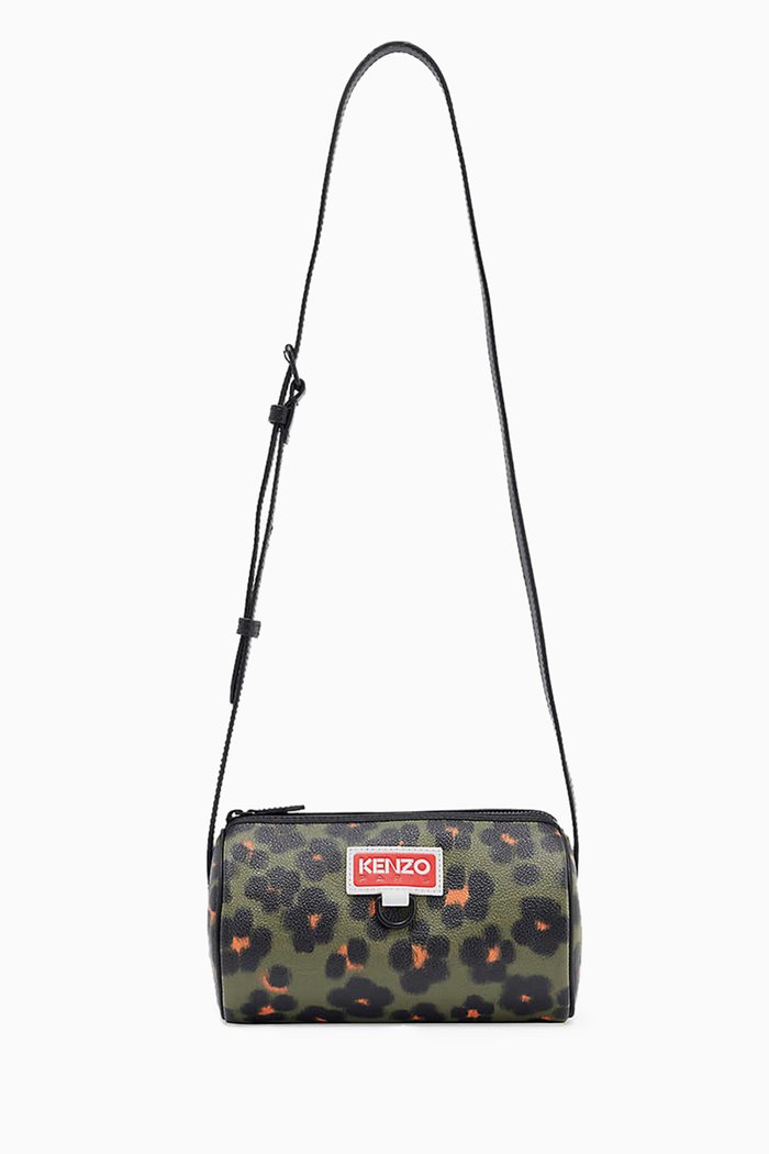 

Hana Leopard Zip Crossbody Bag in Leather, Brown