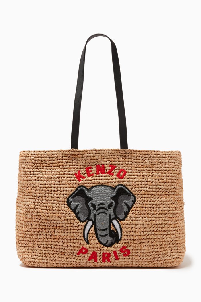 

Elephant Tote Bag in Raffia, Black