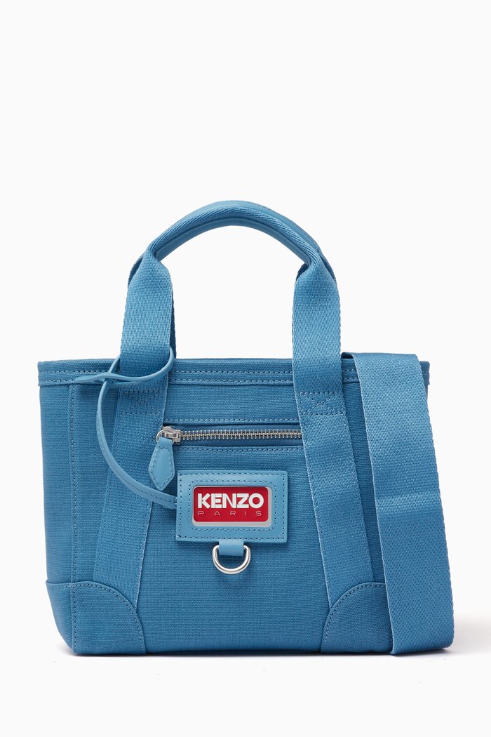 

Logo Top Handle Tote Bag in Cotton, Blue