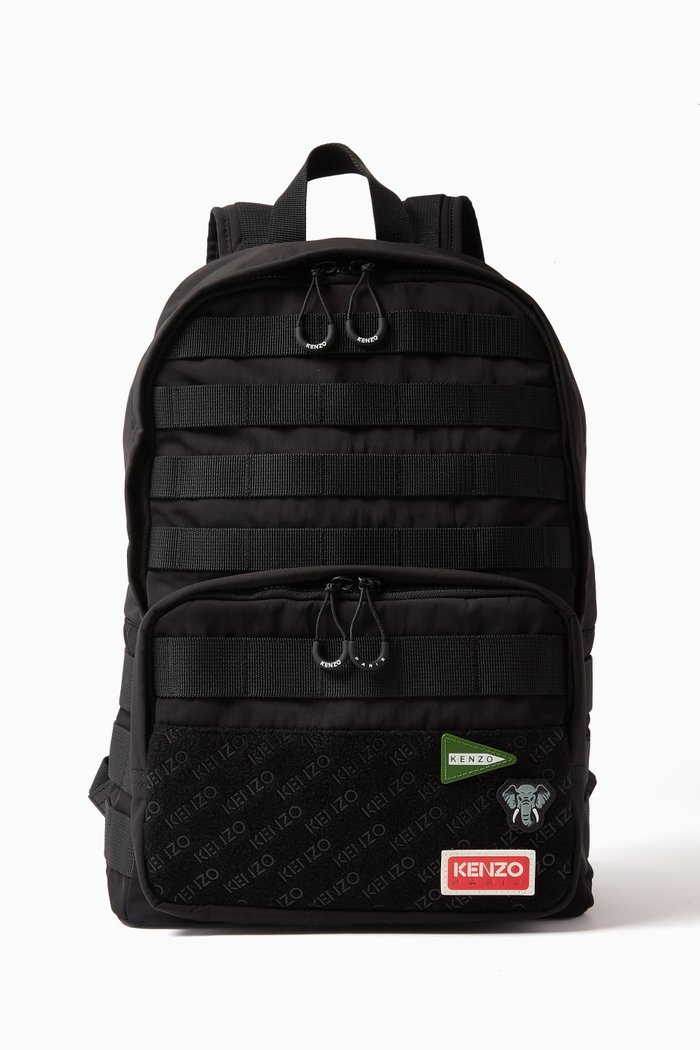 

Jungle Motif Zip Backpack in Nylon, Black