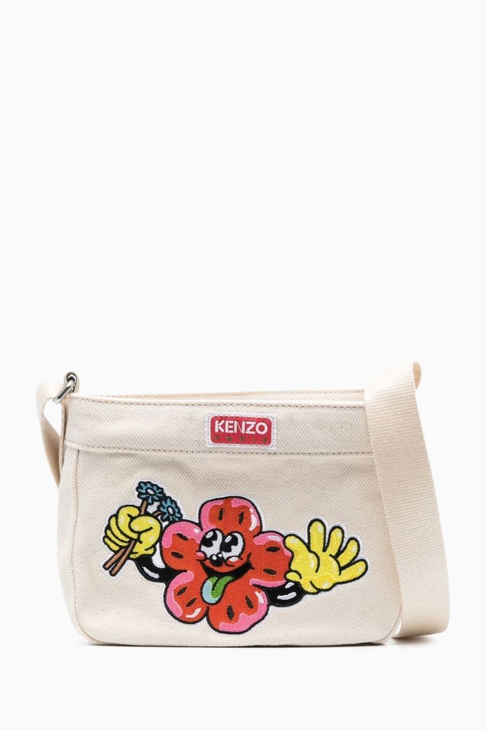 Boke Boy Logo-Embroidered Crossbody Bag in Canvas, Neutral