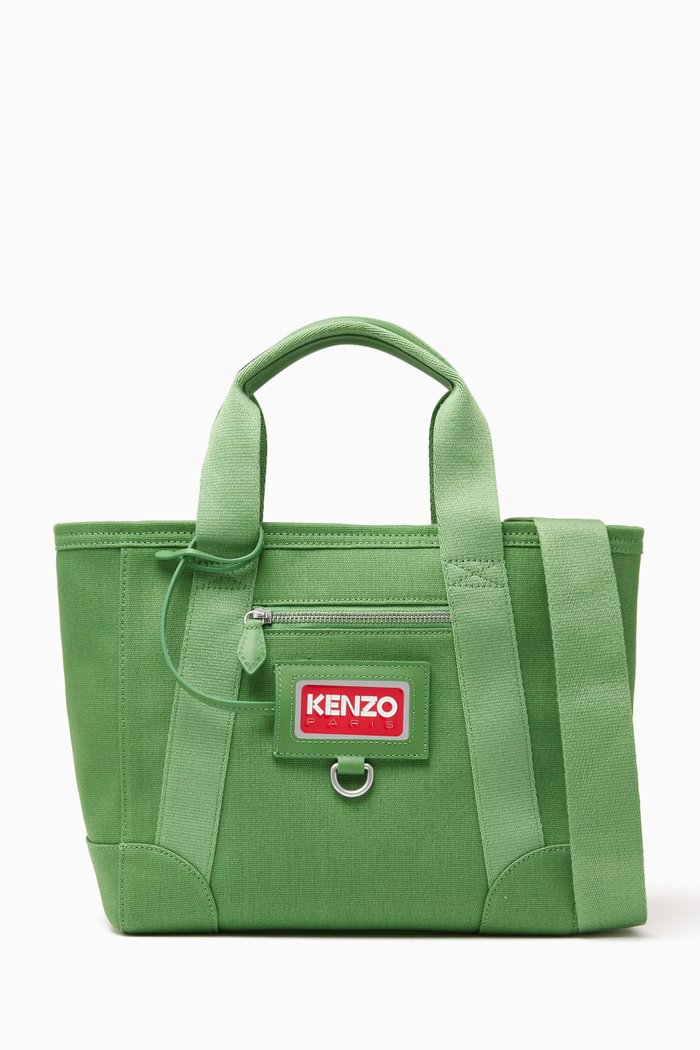 

Logo Top Handle Tote Bag in Cotton, Green