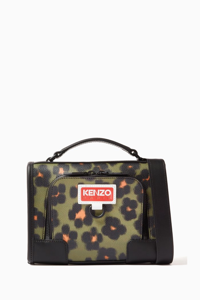 

Hana Leopard Crossbody Bag in Coated Canvas, Brown