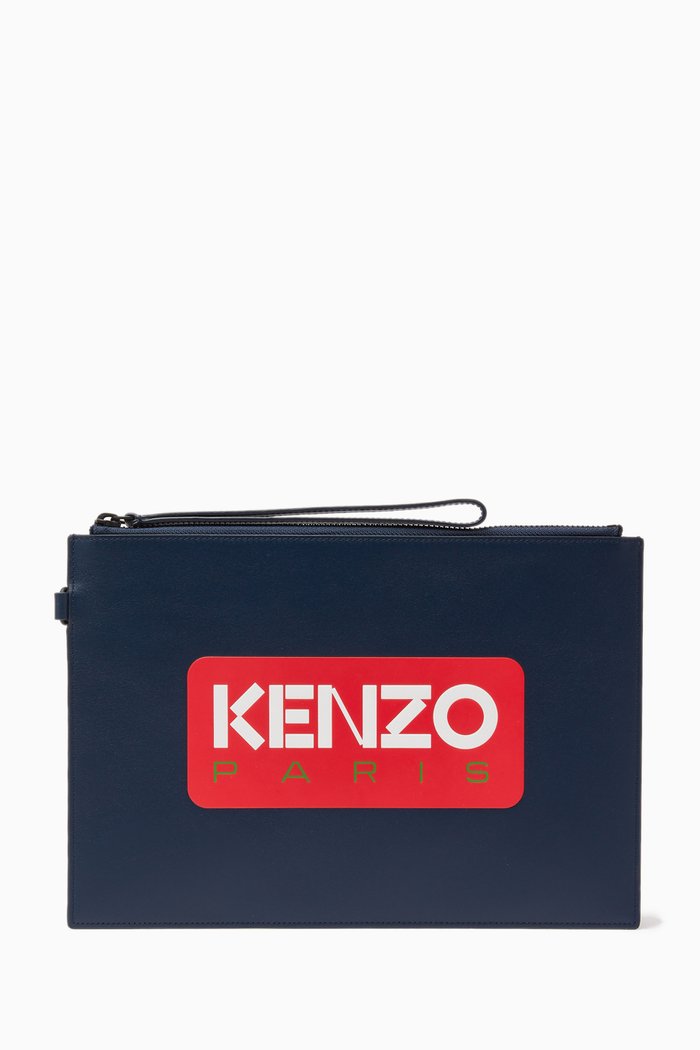 Large Kenzo Paris Clutch in Leather, Blue