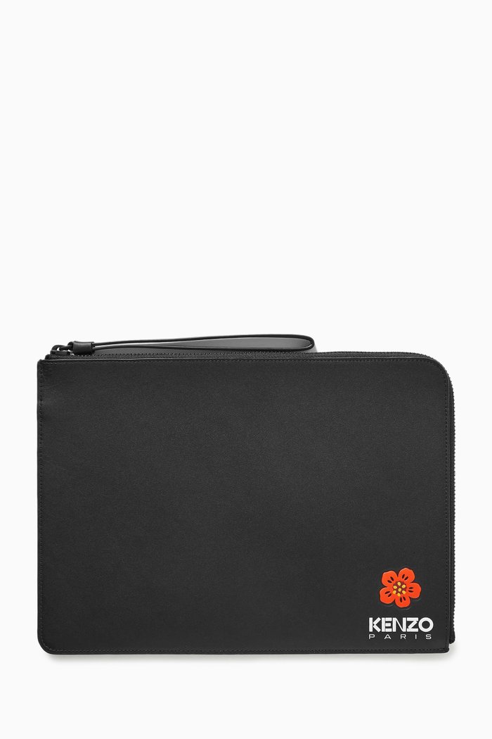 

Large Boke Flower Pouch in Leather, Black