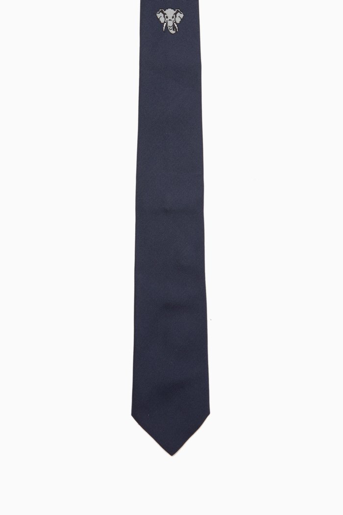 

Elephant-motif Tie in Silk, Blue