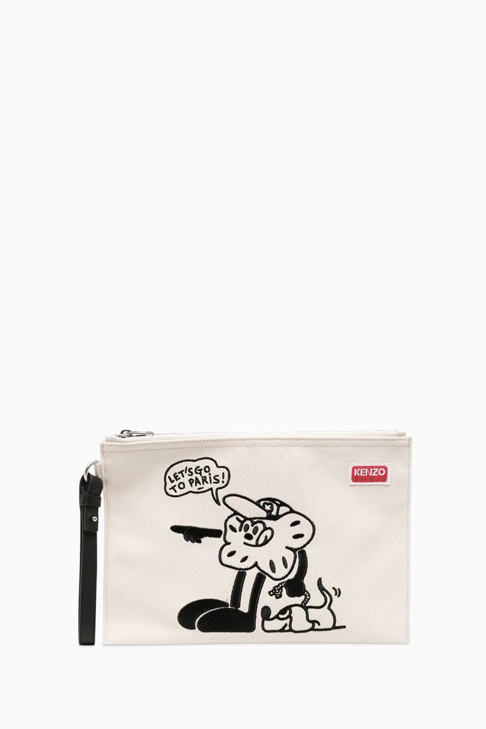 "Boke Boy" Zip Pouch in Canvas, Neutral