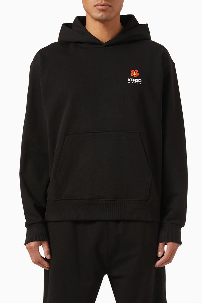 

Long Sleeved Logo Hoodie in Cotton, Black