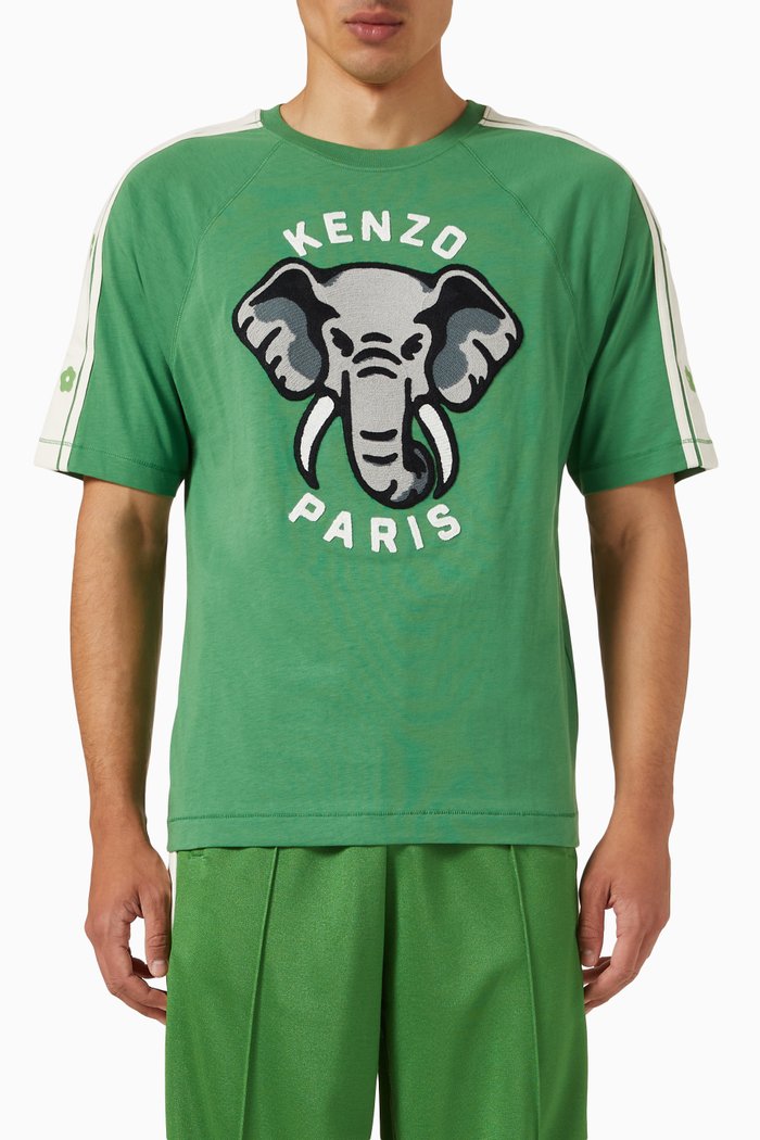 Fitted Elephant Logo T-shirt in Cotton, Green