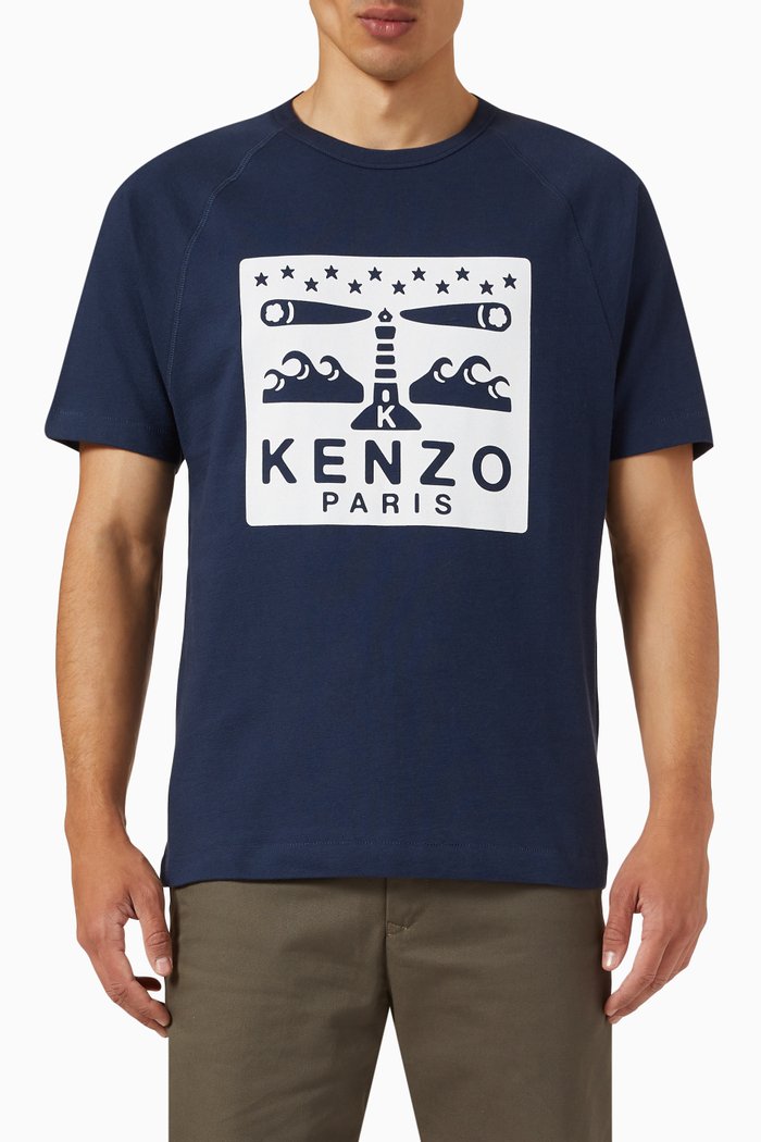 

Lighthouse Graphic Logo Print T-shirt in Cotton, Blue