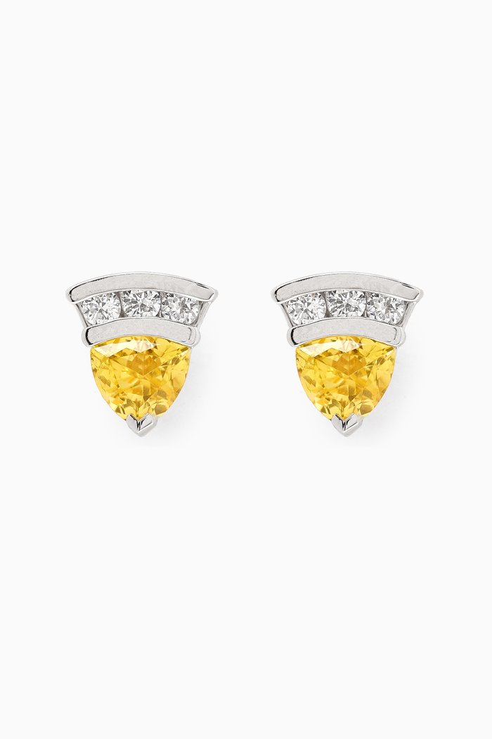 

Yellow Sapphire & Diamond Stud Earrings in 18kt White Gold