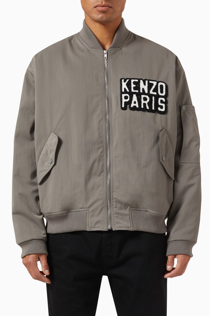 

Elephant Logo Bomber Jacket in Twill, Grey